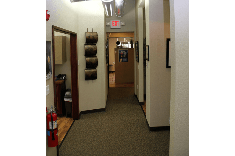 Hallway looking into dental treatment rooms