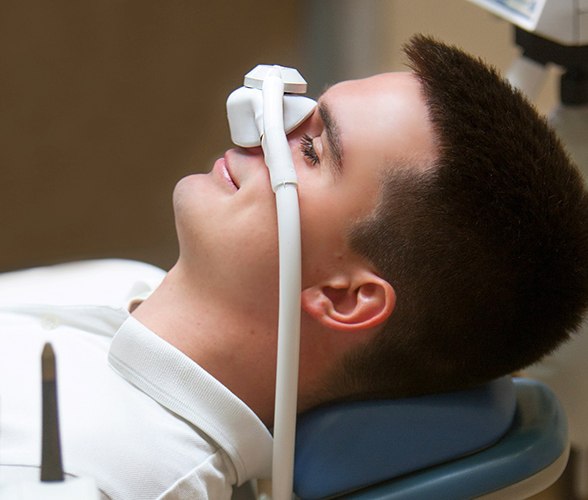 man receiving nitrous oxide for sedation dentistry in Wauwatosa